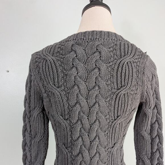 Y2K Banana Republic Cable Knit Sweater XS Gray Vneck Elena Bella Academia Chunky - Picture 5 of 10
